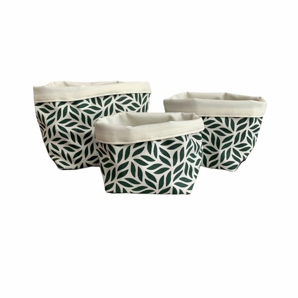Set of 3 Cotton Canvas Planters or Storage Bins / Green / S M L / Fair Trade - Picture 4 of 7